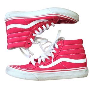 Women's Red High-Top Canvas Sneakers with White Stripe Size 7